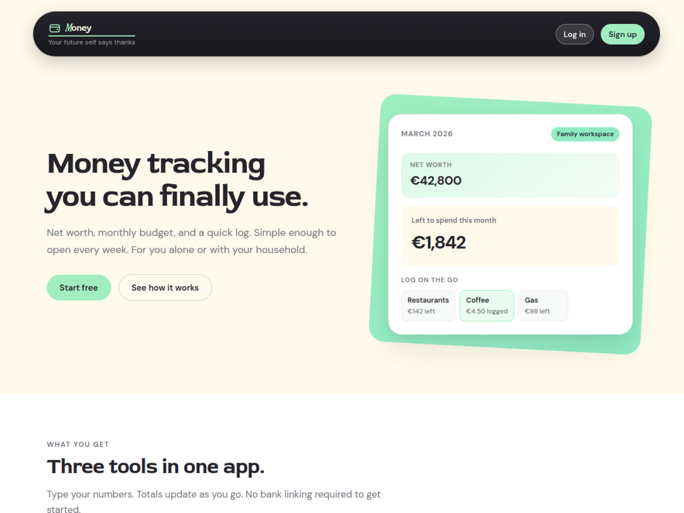 Money by Freimi web app screenshot